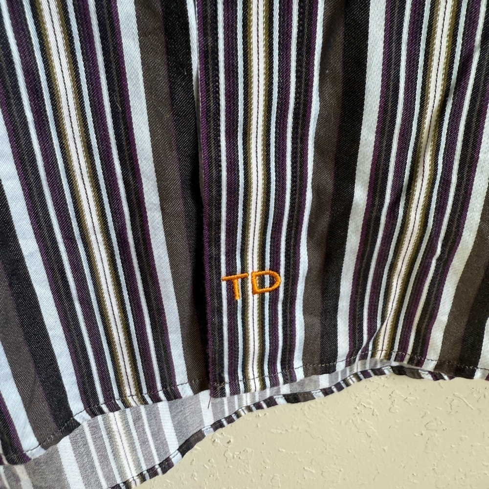 Men’s M Gray Striped Y2K Thomas Dean Kencore Casual, Retro Long Sleeve Button Up - Picture 4 of 6
